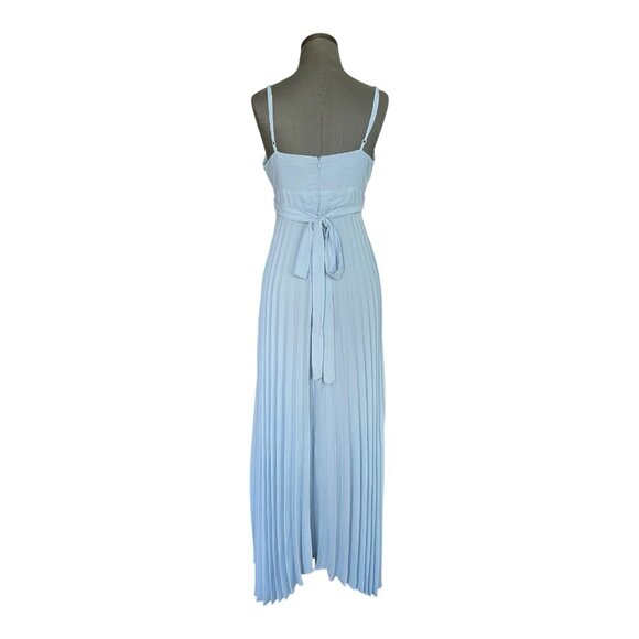 Kenedik Slate Blue Pleated Spaghetti Strap Waist Tie Women's Midi Dress Size M - Picture 5 of 7